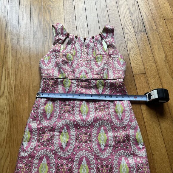 Milly Sz 4 Pink Gold Metallic Brocade Embroidered Sleeveless Cutout Sheath Dress - Picture 8 of 15